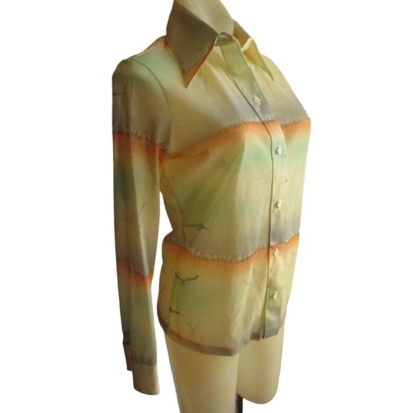 Vintage Women's Disco Shirt Sheer Seagull Graphic Stretch Arnel NWOT 1970's Boho - Picture 3 of 11